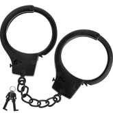 FETISH SUBMISSIVE - BLACK METAL HANDCUFFS WITH SKULL KEY